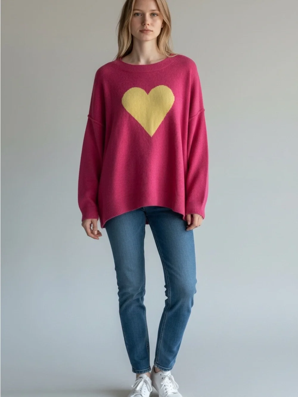 Vince Camuto  Pink Heart Crewneck Sweater EUC